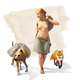 An illustration shows a woman walking with a domesticated dog and a fox.
